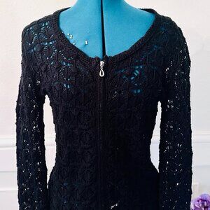 Sioni Black Crochet Zip-Up Cardigan – Size S